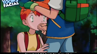 Мисти делает глубокий отсос члену Эша на коленях в порно мультфильме про покемонов