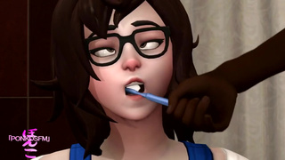 Mei чистит зубы перед тем, как сосать черный хер
